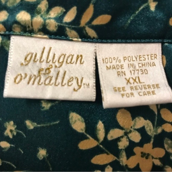 Gilligan & O'Malley Silky Collared Button Front Loungewear Pajama Top Green Gold - Picture 8 of 8